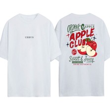 Urbvn Apple Club Tasarım Baskılı Beyaz Oversize T-Shirt