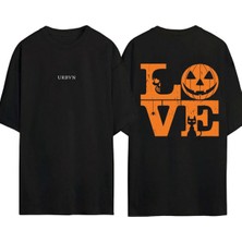 Urbvn Love Halloween Tasarım Baskılı Siyah Oversize T Shirt
