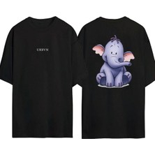 Urbvn Elephant Tasarım Baskılı Siyah Oversize T Shirt