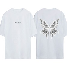 Urbvn Ghost Butterfly Tasarım Baskılı Beyaz Oversize T-Shirt