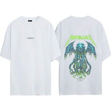 Urbvn Metallica Blue Tasarım Baskılı Beyaz Oversize T-Shirt