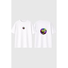 Urbvn Still Earth Tasarım Baskılı Beyaz Oversize T Shirt