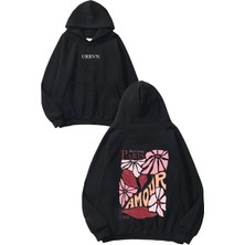 Urbvn Paris Amour Tasarım Baskılı Oversize Siyah Kapüşonlu Sweatshirt