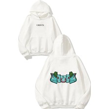 Urbvn Balbazar Tasarım Baskılı Oversize Beyaz Kapüşonlu Sweatshirt