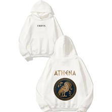 Urbvn Athena Tasarım Baskılı Oversize Beyaz Kapüşonlu Sweatshirt