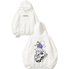 Urbvn Dead Or Alive Tasarım Baskılı Oversize Beyaz Kapüşonlu Sweatshirt