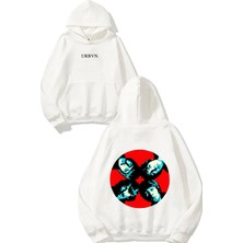 Urbvn Man Red Tasarım Baskılı Oversize Beyaz Kapüşonlu Sweatshirt