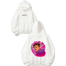 Urbvn Wrld Rapper Tasarım Baskılı Oversize Beyaz Kapüşonlu Sweatshirt