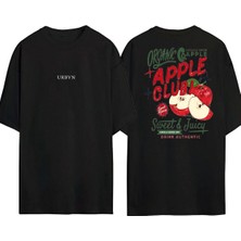Urbvn Apple Club Tasarım Baskılı Siyah Oversize T Shirt