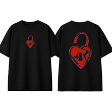 Urbvn Love Lock Tasarım Baskılı Siyah Oversize T-Shirt