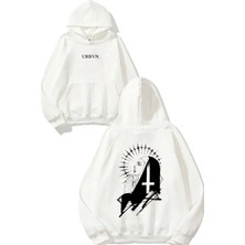 Urbvn Mary Cross Tasarım Baskılı Oversize Beyaz Kapüşonlu Sweatshirt