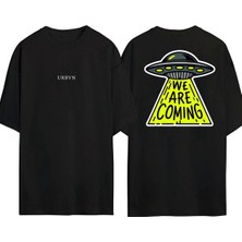 Urbvn Aliens Tasarım Baskılı Siyah Oversize T Shirt
