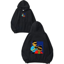 Urbvn Barber Boy Tasarım Baskılı Oversize Siyah Kapüşonlu Sweatshirt