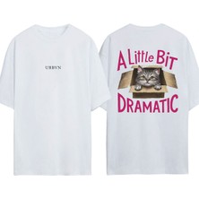 Urbvn Dramatic Cat Tasarım Baskılı Beyaz Oversize T-Shirt