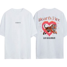 Urbvn Hearts Fire Tasarım Baskılı Beyaz Oversize T-Shirt