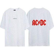 Urbvn Acdc Tasarım Baskılı Beyaz Oversize T-Shirt
