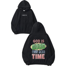 Urbvn All Time Tasarım Baskılı Oversize Siyah Kapüşonlu Sweatshirt
