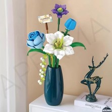 Skygo Apexma Çiçek Buketi Yapı Blokları Seti, Mini Bitki Tuğlaları Botanik Koleksiyonu Yapım Oyuncağı, Ev Dekorasyonu Için Yaratıcı Yapay Çiçekler (4602-MAVI)