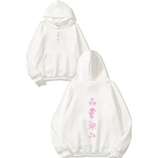 Urbvn Seashelf Tasarım Baskılı Oversize Beyaz Kapüşonlu Sweatshirt
