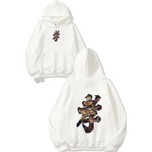 Urbvn Japan Word Tasarım Baskılı Oversize Beyaz Kapüşonlu Sweatshirt