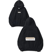Urbvn Wanted Tasarım Baskılı Oversize Siyah Kapüşonlu Sweatshirt