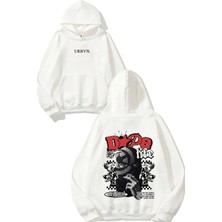 Urbvn Dope Gang Tasarım Baskılı Oversize Beyaz Kapüşonlu Sweatshirt