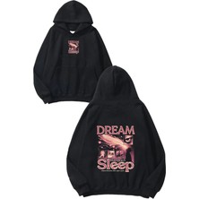 Urbvn Chase Dreams Tasarım Baskılı Oversize Siyah Kapüşonlu Sweatshirt