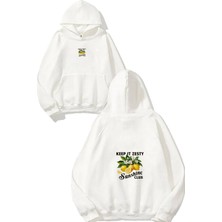 Urbvn Sunshine Club Tasarım Baskılı Oversize Beyaz Kapüşonlu Sweatshirt