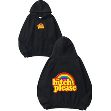 Urbvn Betch Please Tasarım Baskılı Oversize Siyah Kapüşonlu Sweatshirt
