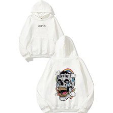 Urbvn Im Fine Tasarım Baskılı Oversize Beyaz Kapüşonlu Sweatshirt