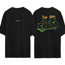 Urbvn Chaos 3 Tasarım Baskılı Siyah Oversize T Shirt