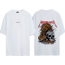Urbvn Metallica Bear Tasarım Baskılı Beyaz Oversize T-Shirt