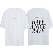 Urbvn Rave Tasarım Baskılı Beyaz Oversize T-Shirt