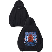 Urbvn Bulls Eye Tasarım Baskılı Oversize Siyah Kapüşonlu Sweatshirt