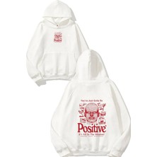 Urbvn Posittive Tasarım Baskılı Oversize Beyaz Kapüşonlu Sweatshirt