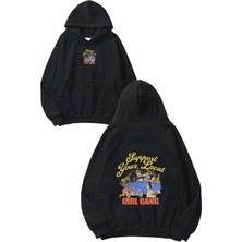 Urbvn Support Girl Gang Tasarım Baskılı Oversize Siyah Kapüşonlu Sweatshirt