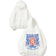 Urbvn Bulls Eye Tasarım Baskılı Oversize Beyaz Kapüşonlu Sweatshirt