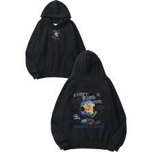 Urbvn Heaven Home Tasarım Baskılı Oversize Siyah Kapüşonlu Sweatshirt