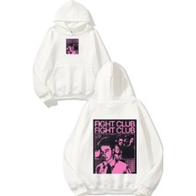 Urbvn Fight 3 Tasarım Baskılı Oversize Beyaz Kapüşonlu Sweatshirt