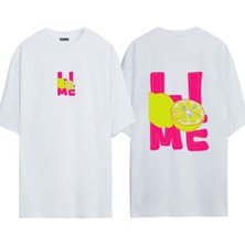 Urbvn Lime 1 Tasarım Baskılı Beyaz Oversize T Shirt