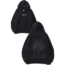 Urbvn Ahora Tasarım Baskılı Oversize Siyah Kapüşonlu Sweatshirt