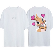 Urbvn Rabbit Love Tasarım Baskılı Beyaz Oversize T-Shirt