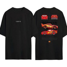 Urbvn Cars Cars Tasarım Baskılı Siyah Oversize T Shirt