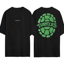 Urbvn Turtles 3 Tasarım Baskılı Siyah Oversize T Shirt