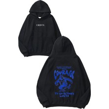Urbvn Beyond Limits Tasarım Baskılı Oversize Siyah Kapüşonlu Sweatshirt