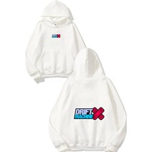 Urbvn Drift Machine Tasarım Baskılı Oversize Beyaz Kapüşonlu Sweatshirt