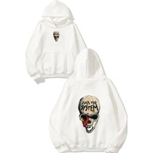 Urbvn F!ck The System Tasarım Baskılı Oversize Beyaz Kapüşonlu Sweatshirt