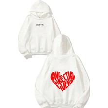 Urbvn One Direction Tasarım Baskılı Oversize Beyaz Kapüşonlu Sweatshirt