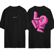 Urbvn Loves 9 Tasarım Baskılı Siyah Oversize T Shirt