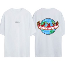 Urbvn Vetemens Tasarım Baskılı Beyaz Oversize T-Shirt